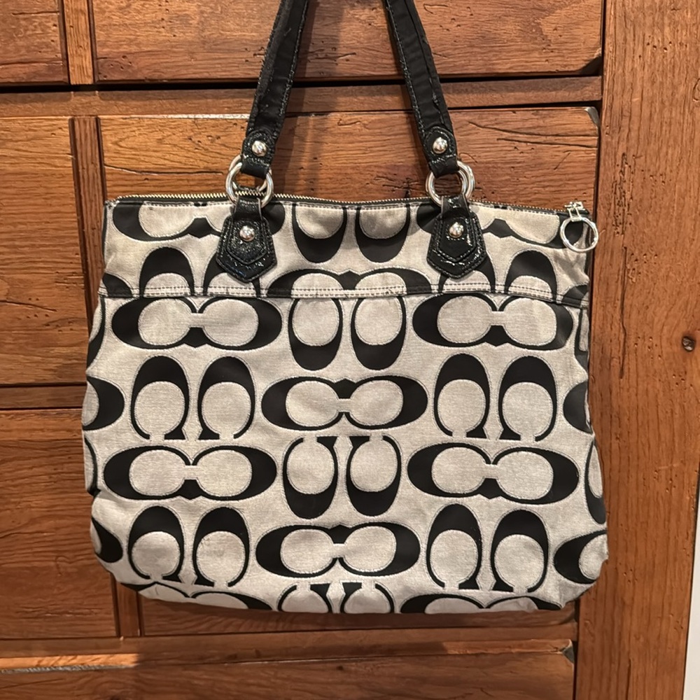 Coach poppy black & gray signature logo shoulder bag purse 2011 - Picture 4 of 13